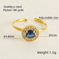 Shiny  Square Water Droplets Heart Shape Zircon Open Ring [Stainless Steel 18K Gold Plated]