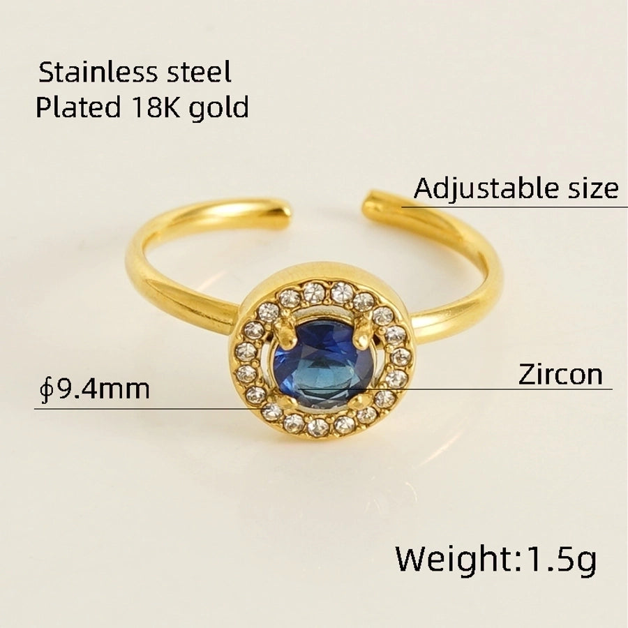 Glänzende quadratische Wassertropfen Herzform Zirkon offener Ring [Edelstahl 18K Gold plattiert]