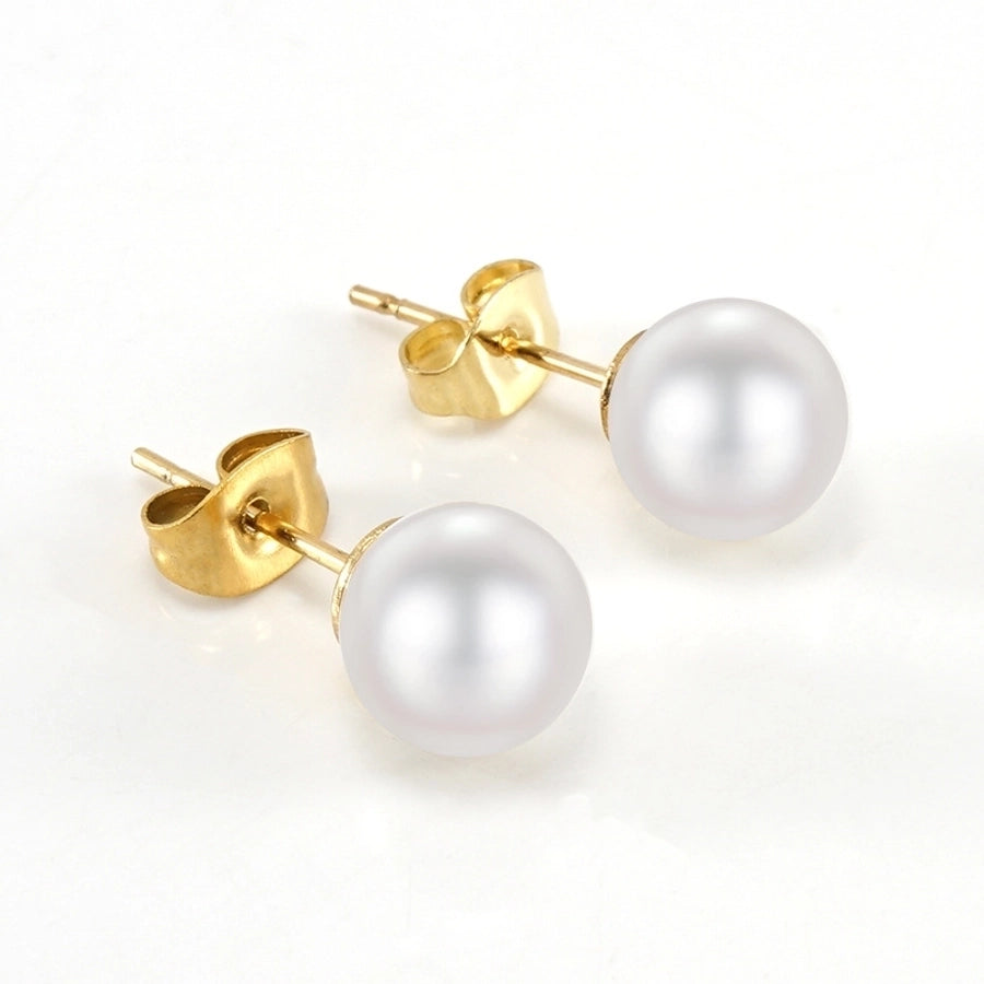 Round Artificial Pearls Zircon Earrings [304 Stainless Steel,18K Gold Plated]