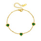 Green Glass Heart Shape Bracelet [304 Stainless Steel, 18K Gold Plated]