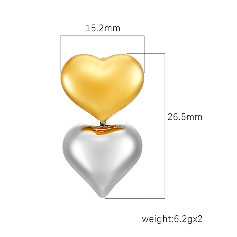 Duo Tone Heart Shape Drop Earrings [304 Stainless Steel,18K Gold Plated]