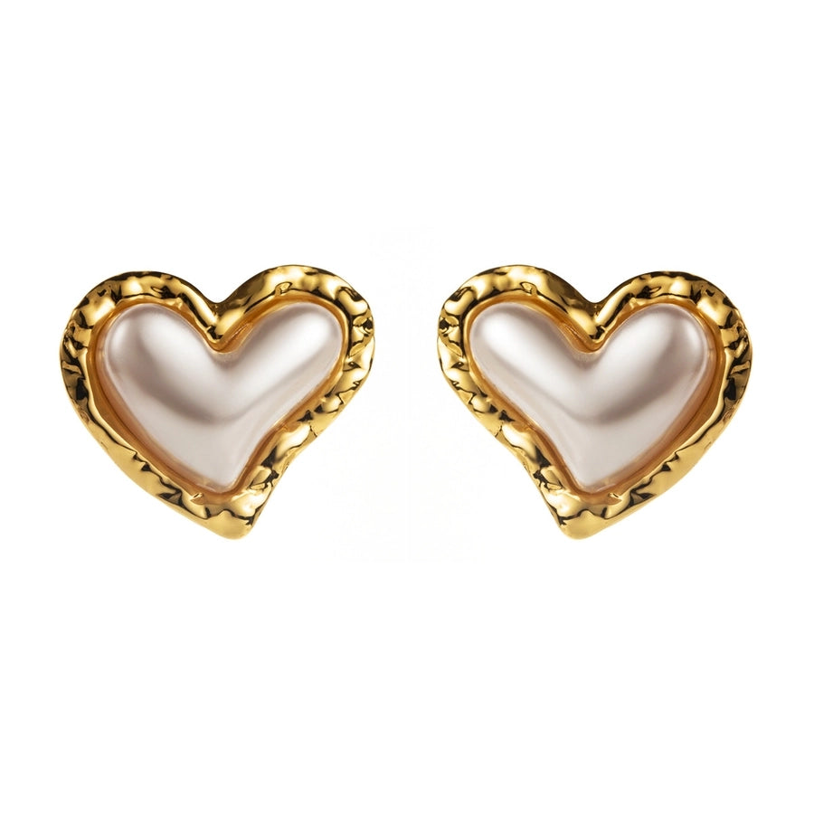 Round Square Heart Shape Pearl Earrings [304 Stainless Steel, 18K Gold Plated]