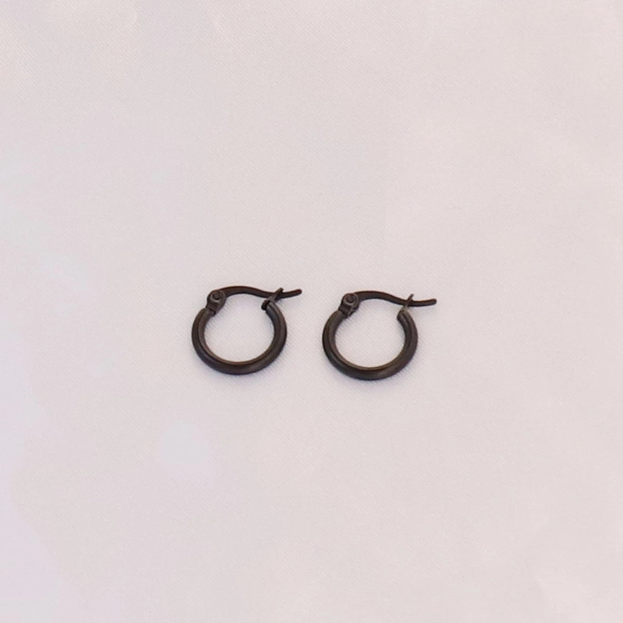 Black Round Hoop Earrings [304 Stainless Steel]