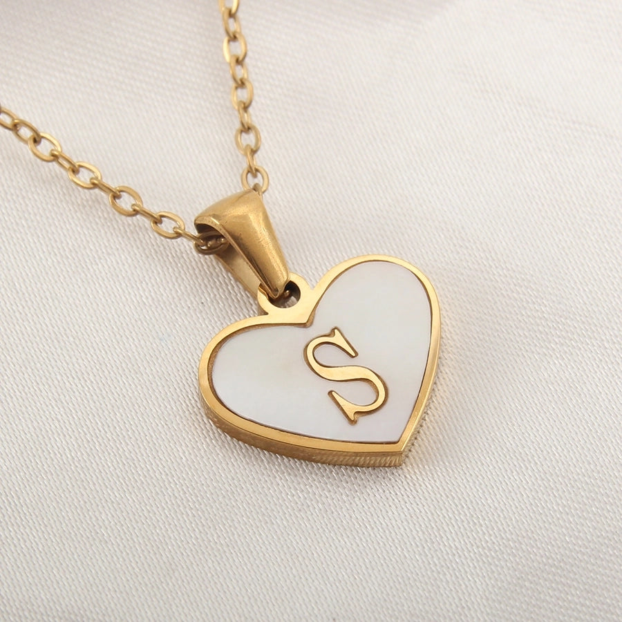 Letter Shell Heart Pendant Necklace [304 Stainless Steel,18K Gold Plated]