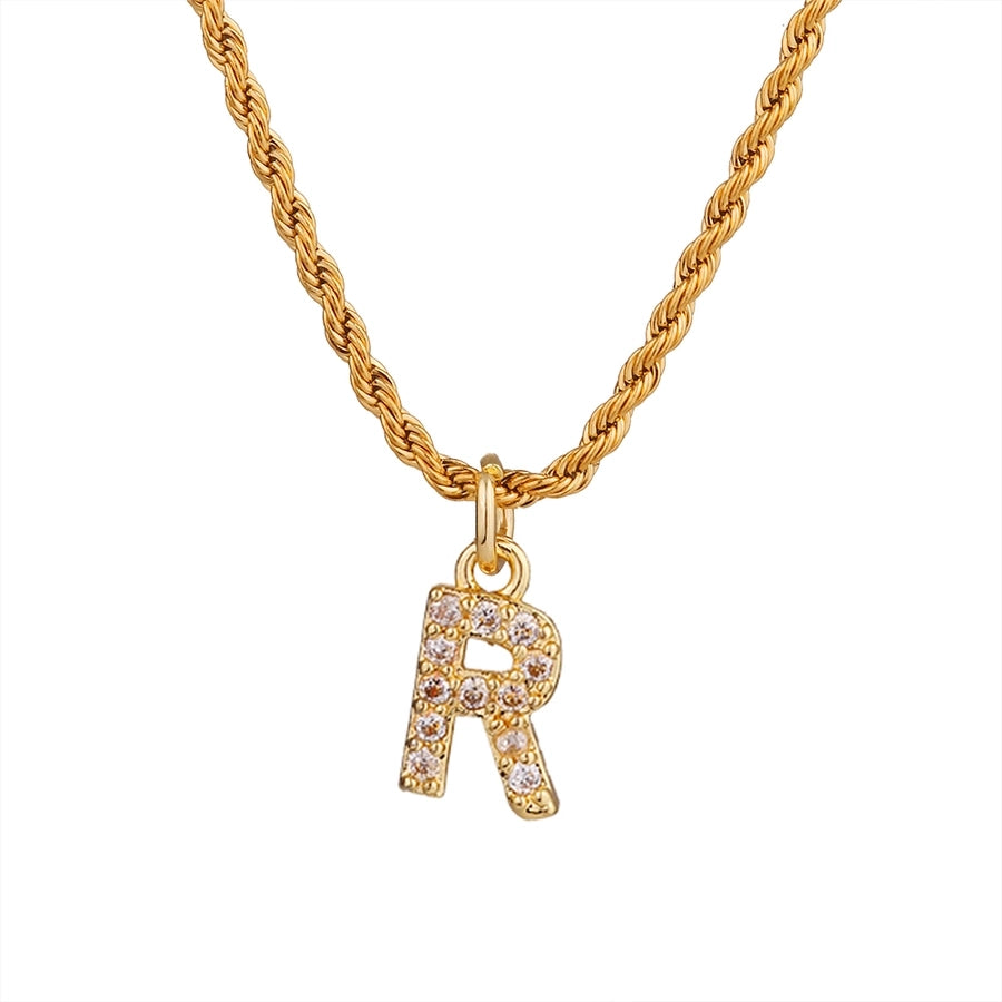 Shiny Letter Pendant Necklace [304 Stainless Steel]