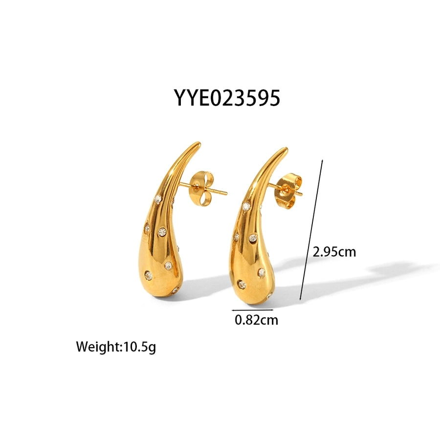 Water Droplets Artificial Diamond Rhinestones Earrings [304 Stainless Steel,18K Gold Plated]