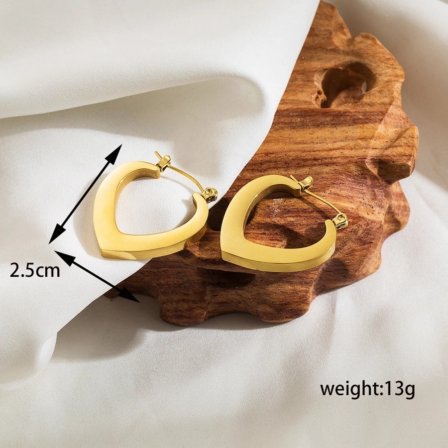 Heart Shape Solid Color Hoop Earrings [304 Stainless Steel,18K Gold Plated]