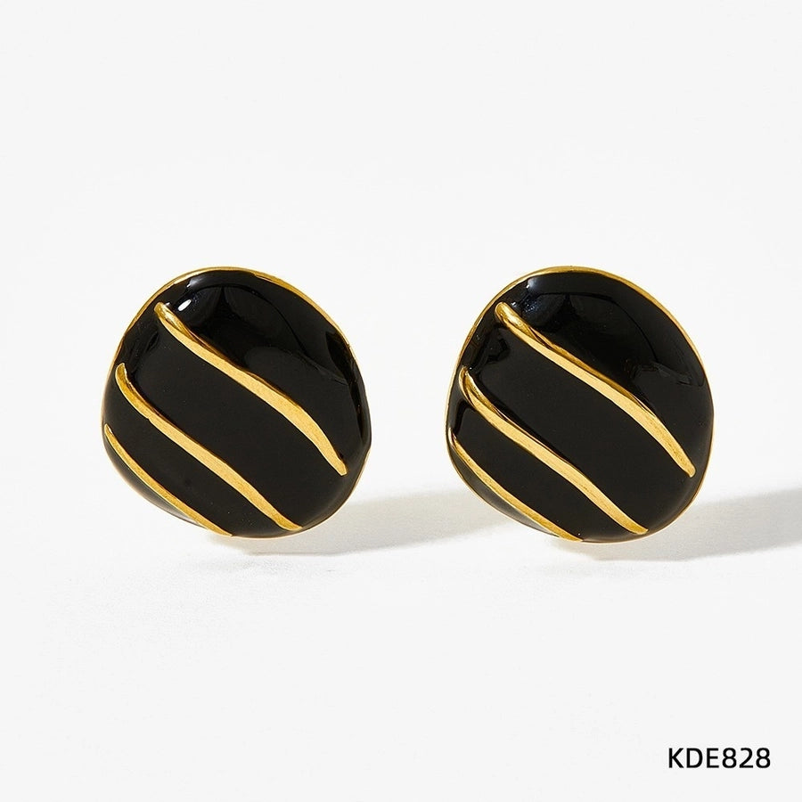 Round Enamel Ear Studs [304 Stainless Steel,16K Gold Plated]