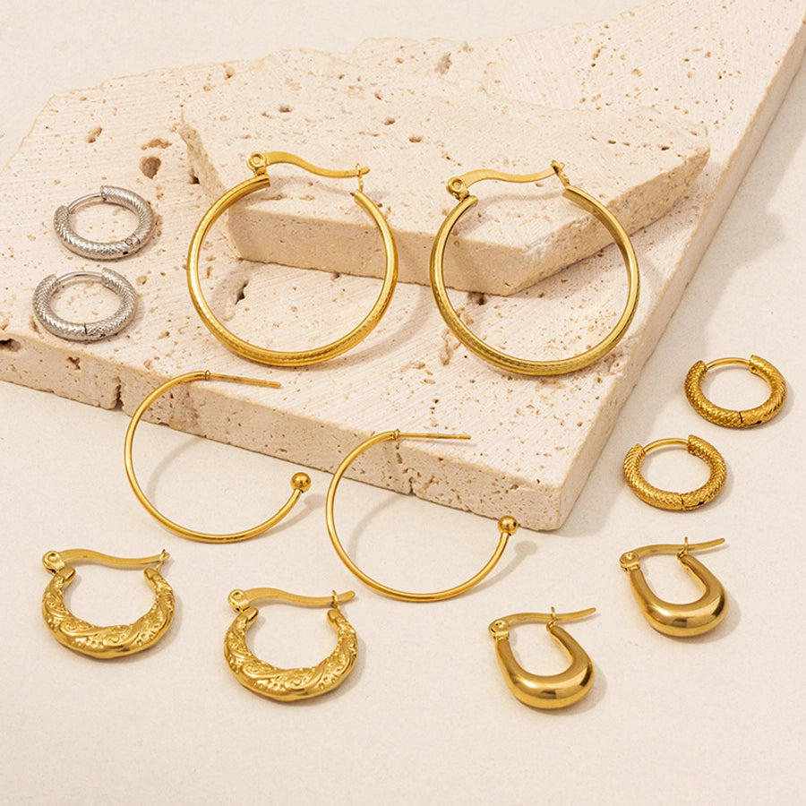 U Shape Circle Hoop Earrings [304 Stainless Steel,18K Gold Plated]