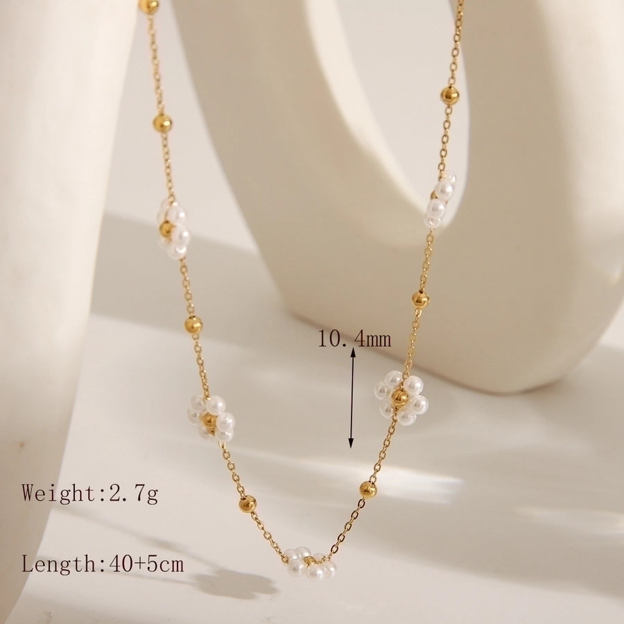 White Flower Necklace/Bracelet [304 Stainless Steel,18K Gold Plated]