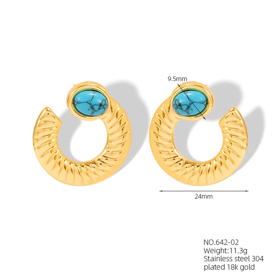 Turquoise Stone Earring [304 Stainless Steel,18K Gold Plated]