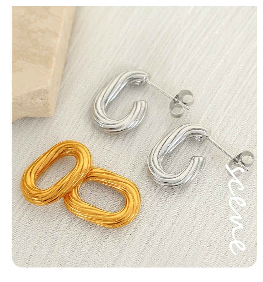 Double Ring Silver Gold Drop Earrings [304 Stainless Steel,18K Gold Plated]