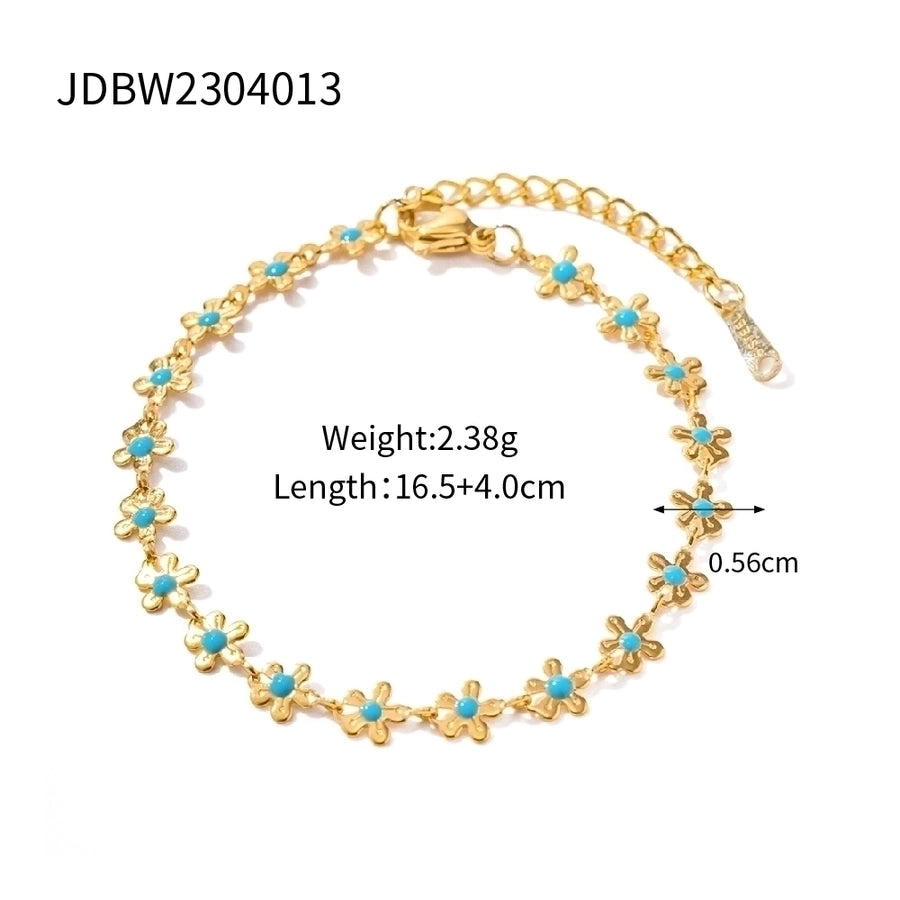 Blue Flower Bracelet/Necklace [304 Stainless Steel,18K Gold Plated]