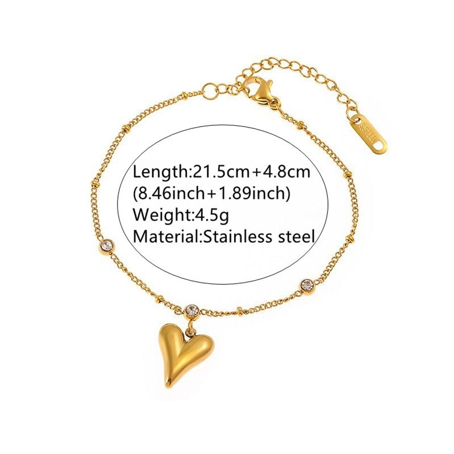 Heart Shape Artificial Rhinestones Anklet [304 Stainless Steel, 18K Gold Plated]