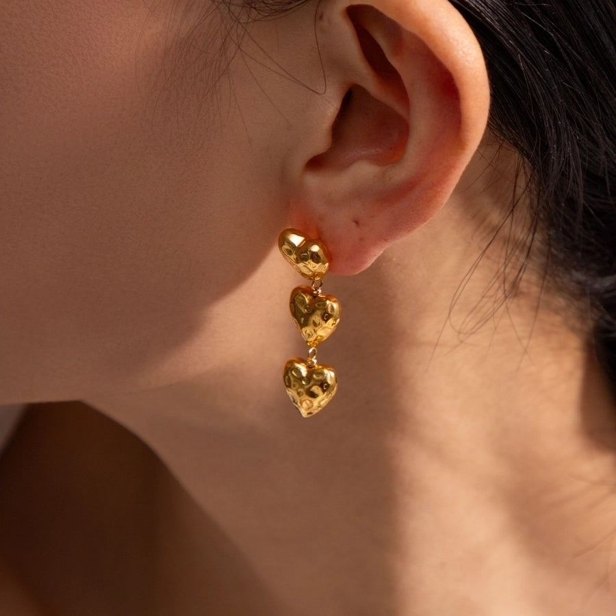 Triple Heart Shape Earrings [304 Stainless Steel,18K Gold Plated]