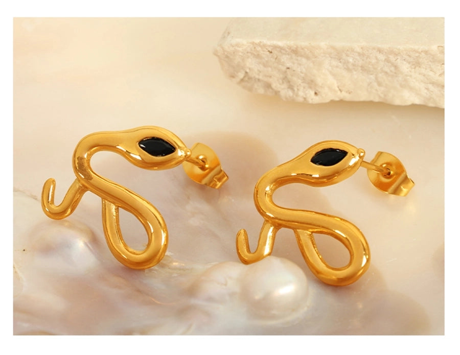 Snake Rhinestones Earrings [304 Stainless Steel,18K Gold Plated]