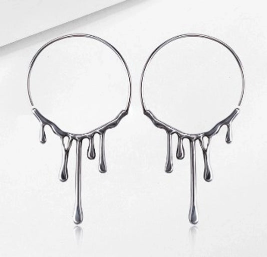 Water Droplets Hoop Earrings [304 Stainless Steel]