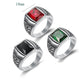 retro geometric stainless steel inlay artificial gemstones men's rings