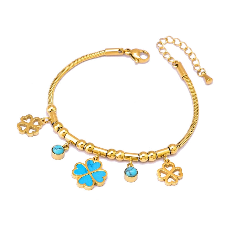 Artificial Rhinestones Turquoise Shell Bracelet [304 Stainless Steel, 18K Gold Plated]