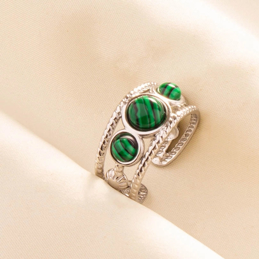 Round Artificial Gemstones Ring [304 Stainless Steel]