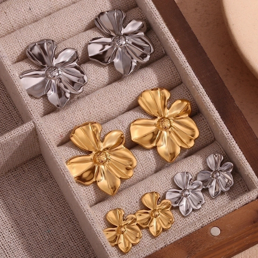 Mix Flower Earrings [304 Stainless Steel,18K Gold Plated]