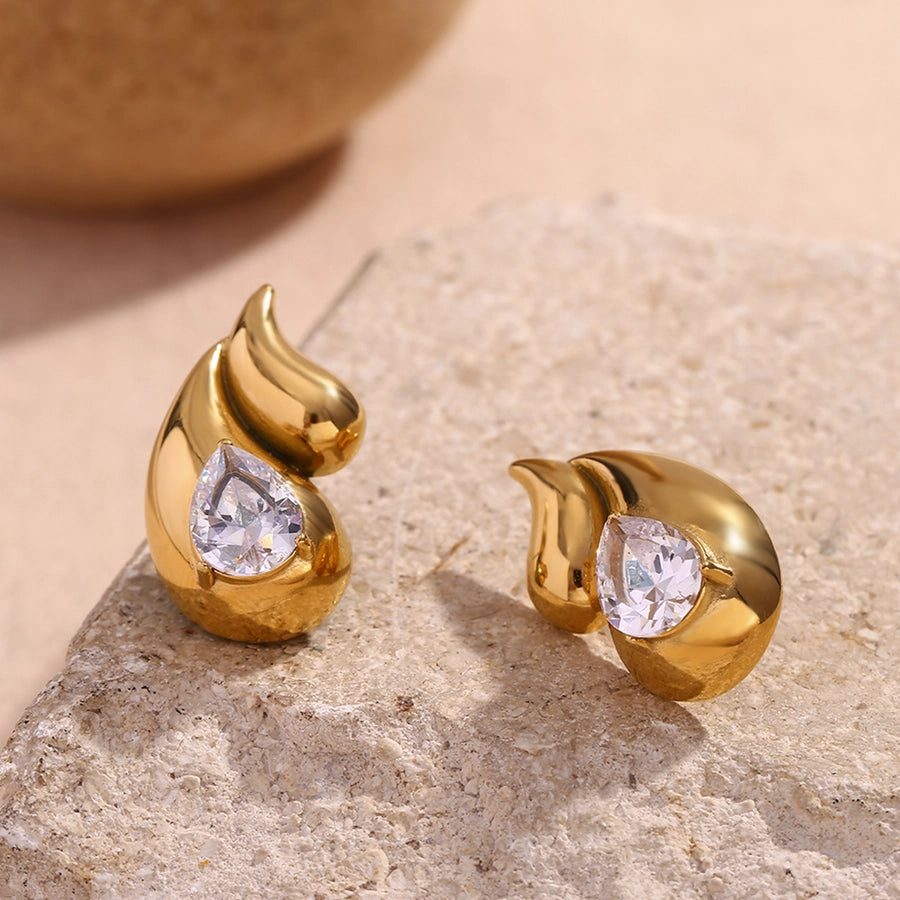 Conch Rhinestone Earrings [304 Stainless Steel,18K Gold Plated]