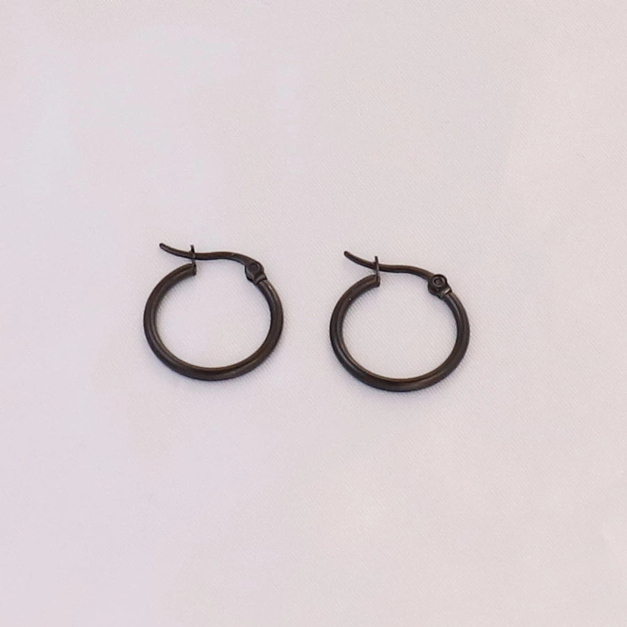 Black Round Hoop Earrings [304 Stainless Steel]