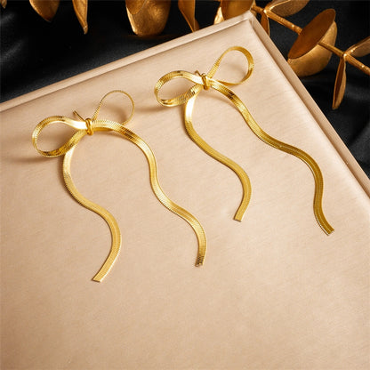 Bow Knot Drop Earrings [304 Stainless Steel 18K Gold Plated]