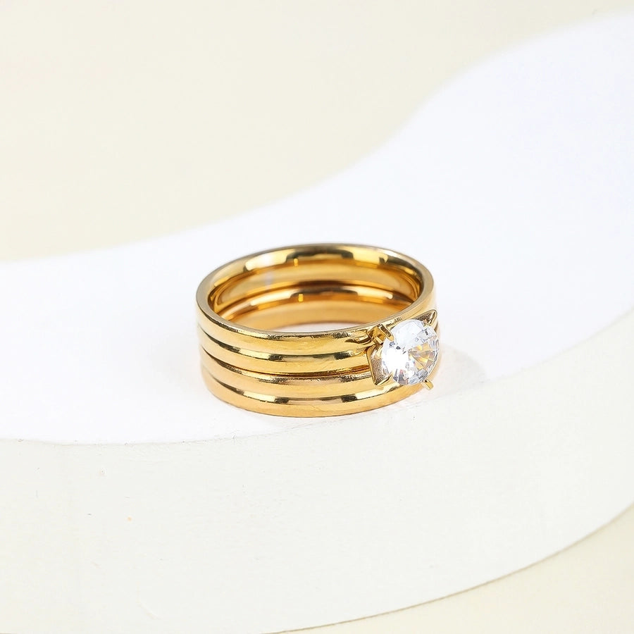 Gold Band Zircon Ring [304 Stainless Steel 14K Gold Plated]