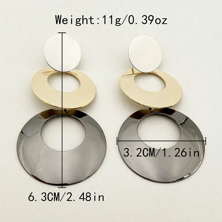 Mix Round Hollow Out Drop Earrings [304 Stainless Steel,14K Gold Plated]