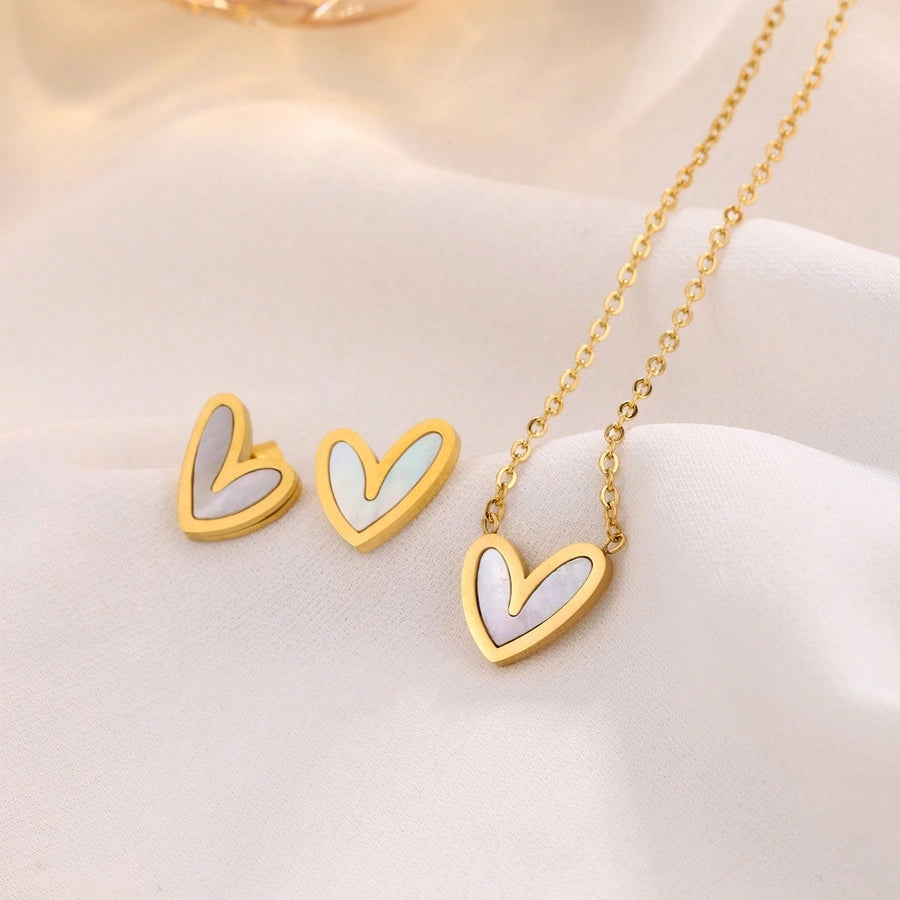 Heart Shape Acrylic Jewelry Set Earrings [304 Stainless Steel, 18K Gold Plated]