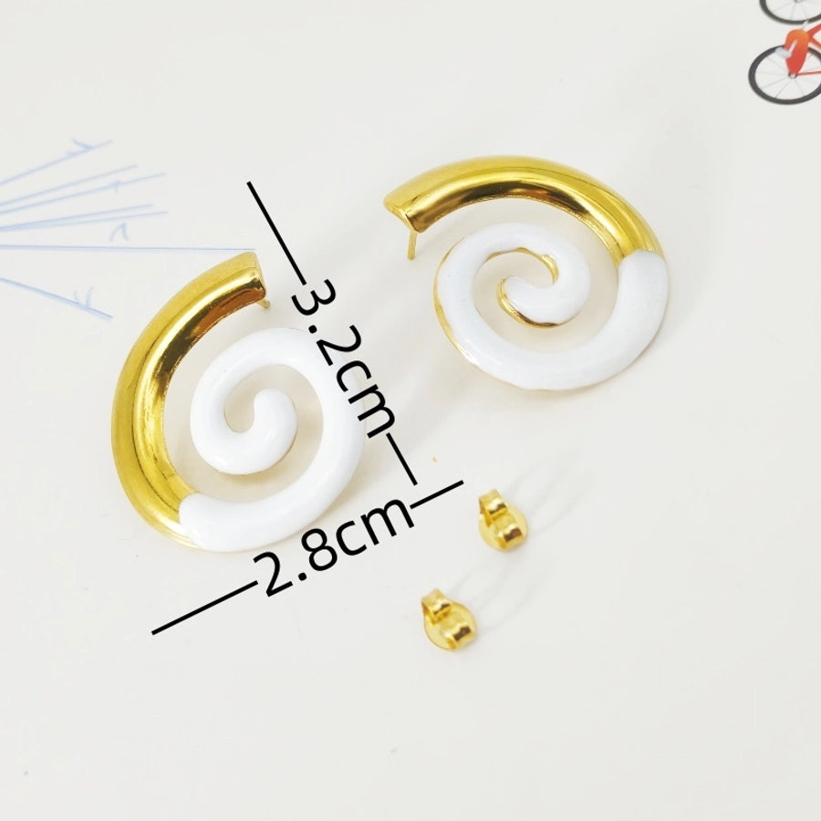 Spiral Stripe Thread Earrings [304 Stainless Steel,18K Gold Plated]