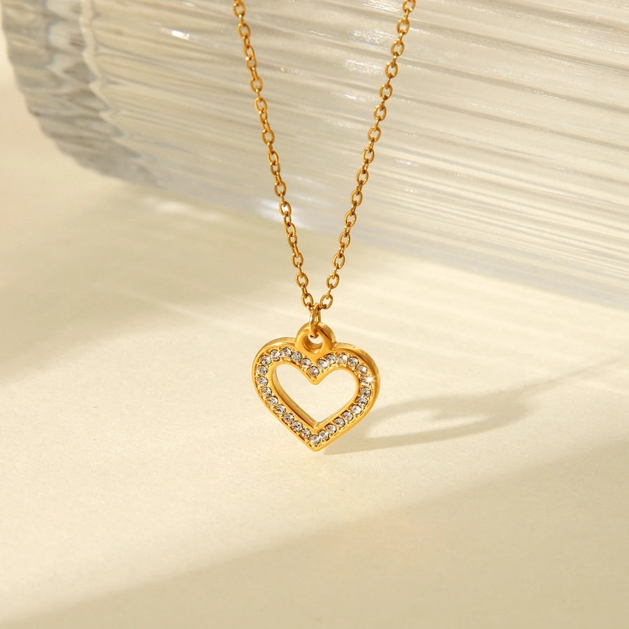 Casual Heart Shape  Rhinestones 18K Necklace [304 Stainless Steel,18K Gold Plated]