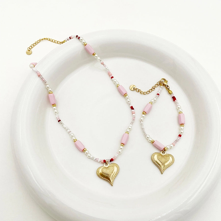 Perline a cuore in perline Bracciale/collana [304 acciaio inossidabile]