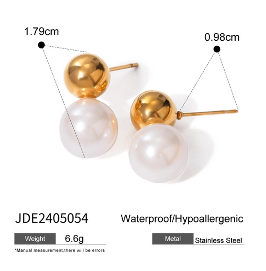 Round Artificial Pearl Earrings [304 Stainless Steel,18K Gold Plated]