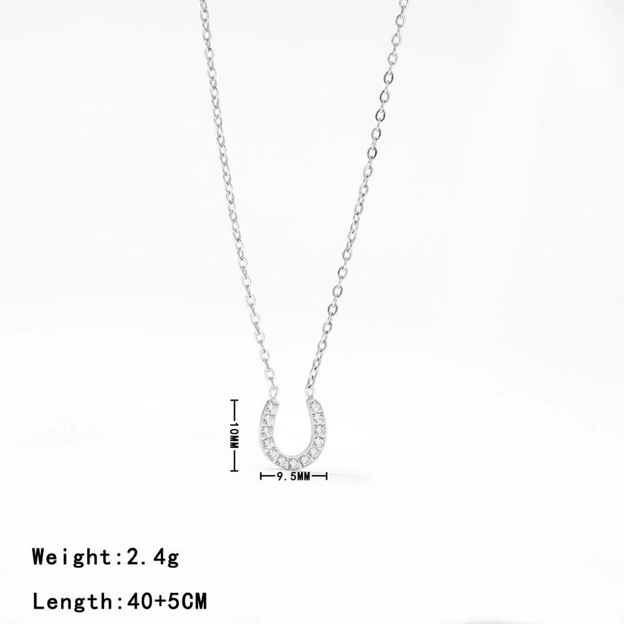 U Shape Zircon Necklace [304 Stainless Steel]