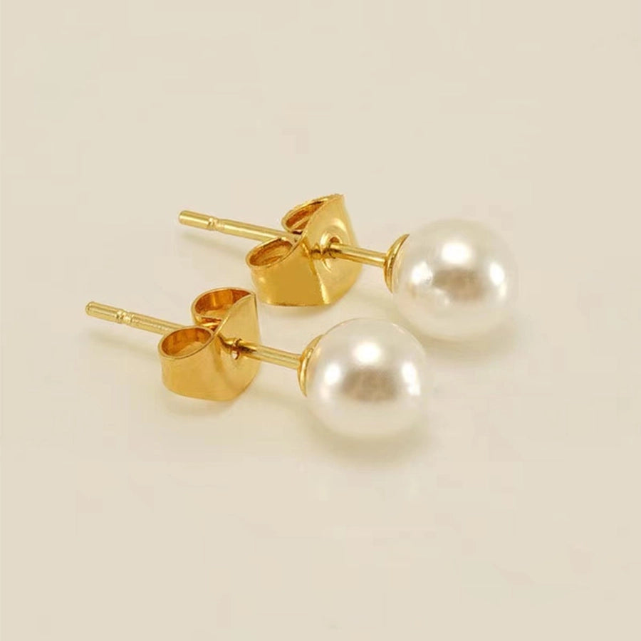 Round Pearl Rhinestone Earrings [304 Stainless Steel,18K Gold Plated]