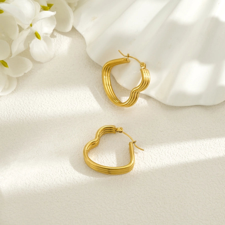 Heart Hoop Earrings [304 Stainless Steel,18K Gold Plated]