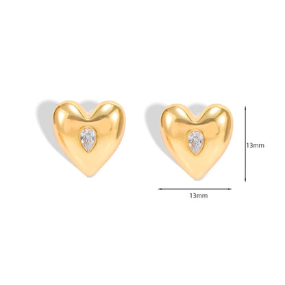 Heart Shape Rhinestones Earrings [304 Stainless Steel,18K Gold Plated]