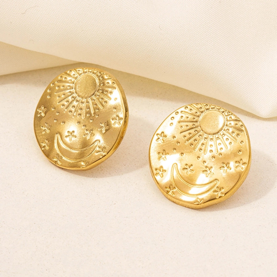 Round Style Sun Moon Earrings [304 Stainless Steel,18K Gold Plated]