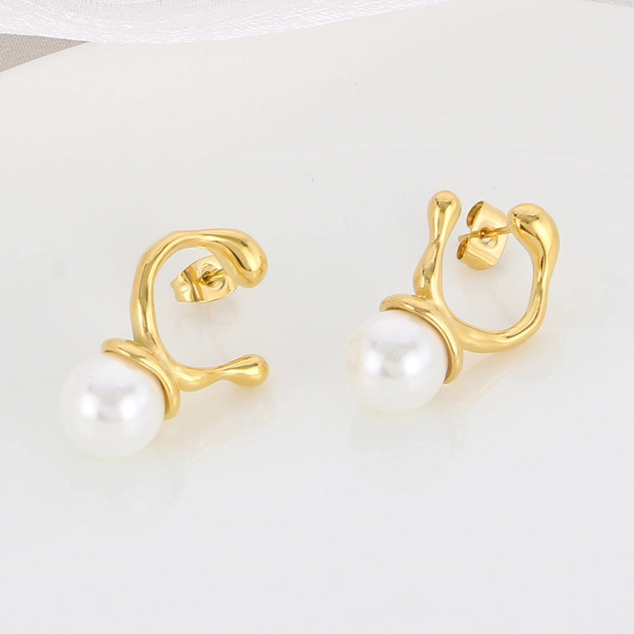 Round Pearl Drop Earrings [304 Stainless Steel,18K Gold Plated]