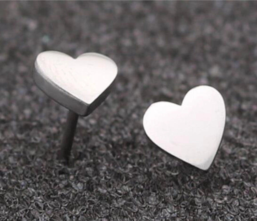 Flat Heart Stud Earrings [304 Stainless Steel, 18K Gold Plated]