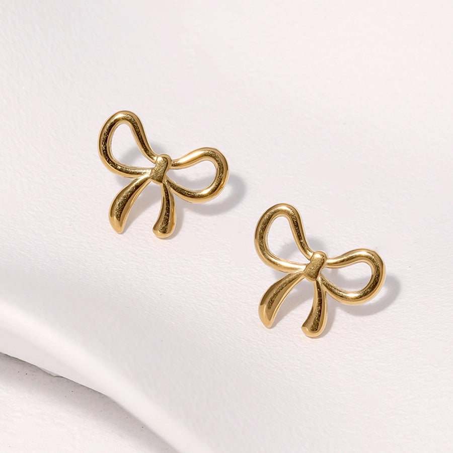 Bow Knot Ear Studs [304 Stainless Steel,18K Gold Plated]