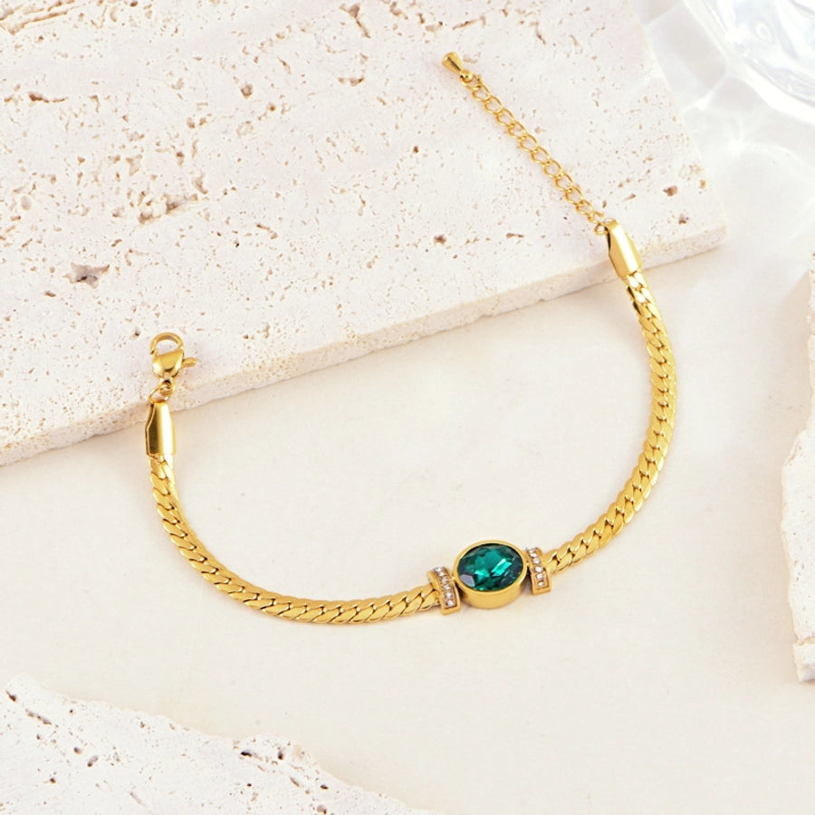 Green Oval Stone Bracelet/Necklace/Set [304 Stainless Steel]