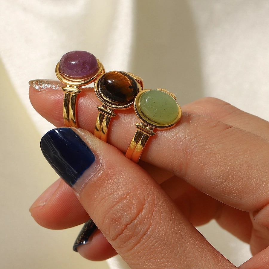 Artificial Gemstones Open Ring [304 Stainless Steel]