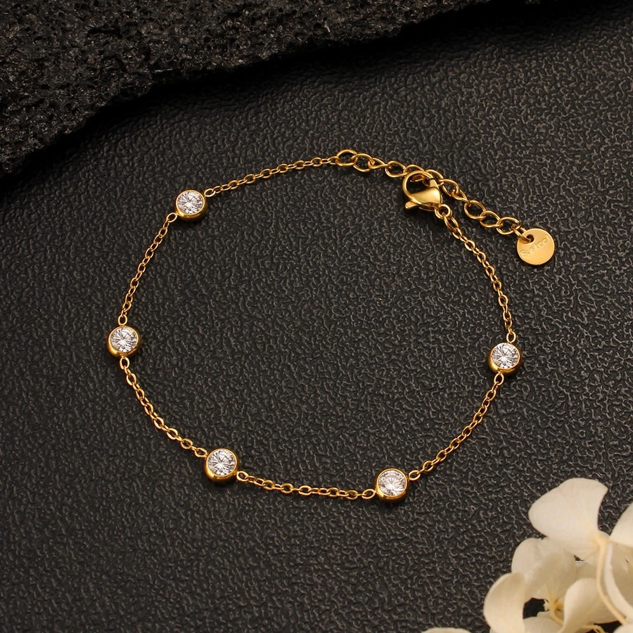 Rhinestones Inlay Bracelet/Necklace [304 Stainless Steel,18K Gold Plated]