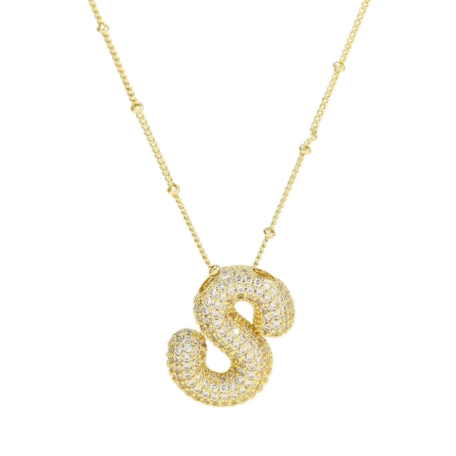 Gold Rhinestones Letter Necklace [304 Stainless Steel]