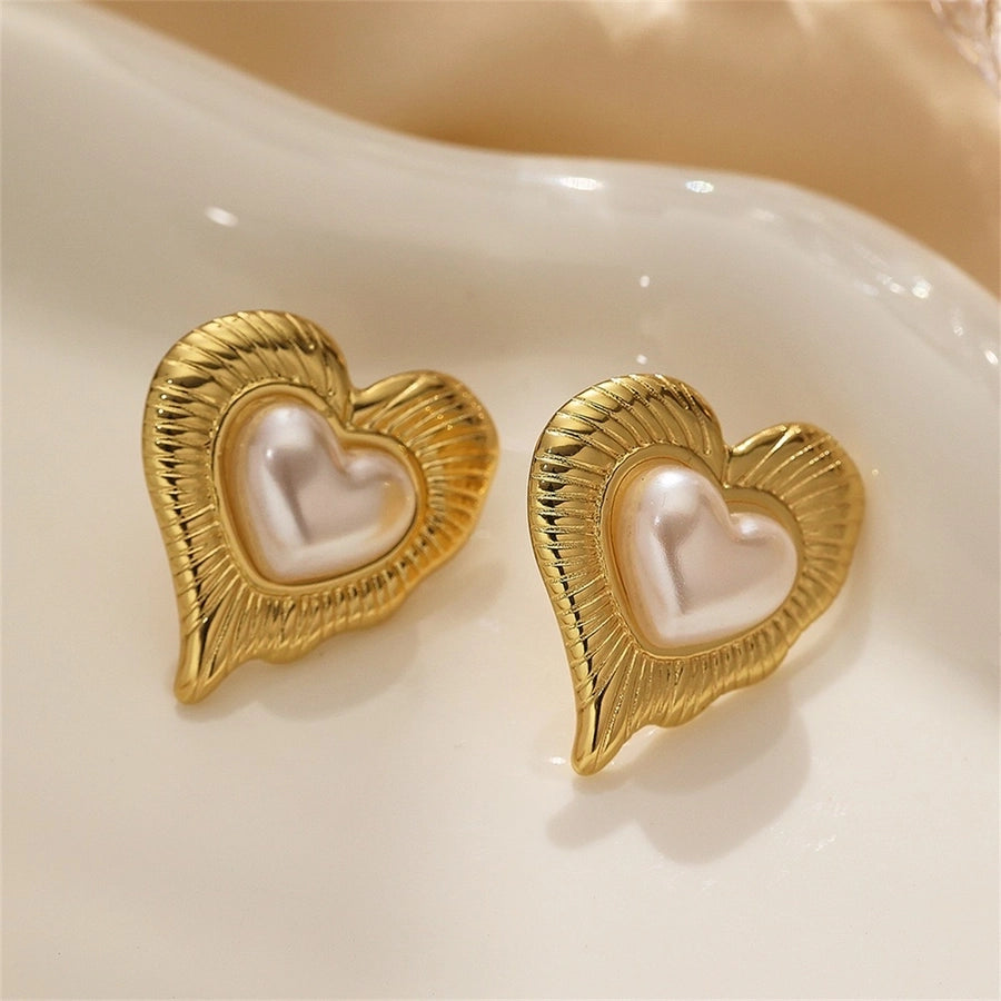 Heart Shape Artificial Pearls Earrings [304 Stainless Steel]