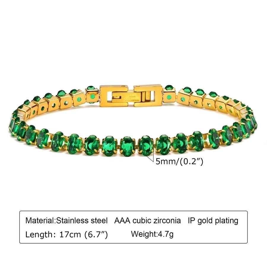 Green Zircon Chain Bracelets [201 Stainless Steel, 18K Gold Plated]