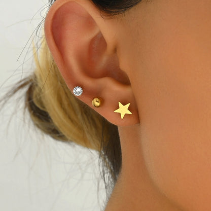 Star Zircon Earrings Set [201 Stainless Steel, 18K Gold Plated]